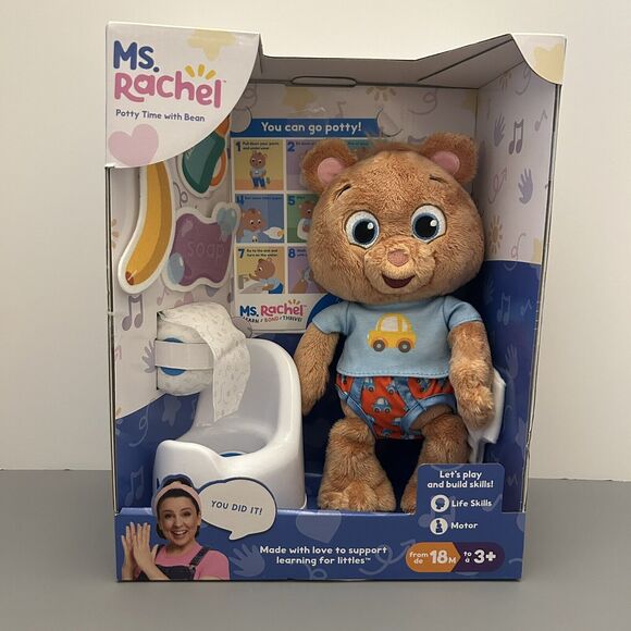 2024 Ms. Rachel POTTY TIME WITH BEAN Bear Plush Toy Play Toilet Paper NEW - Picture 1 of 5